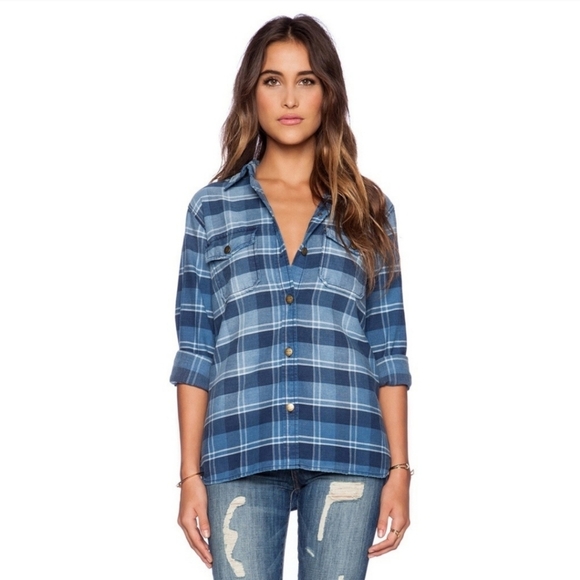 CURRENT/ELLIOTT, The Perfect Shirt, Reflektor Plaid, Blue and White, Size 1 (S) - Picture 3 of 10